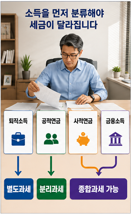 퇴직 후 종합소득세 퇴직소득 공적연금 사적연금 금융소득 분류 구조
