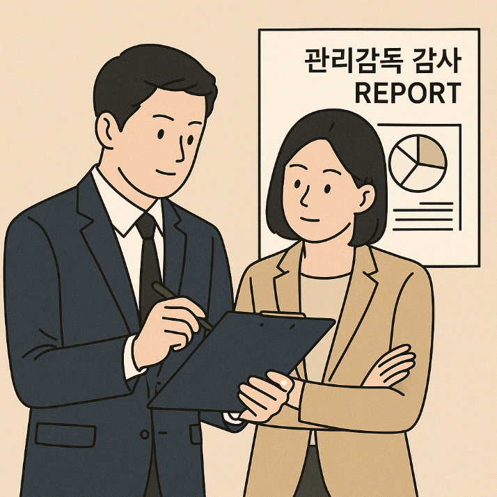 피난계단 앞 비상조명을 점검하는 시설 관리 직원