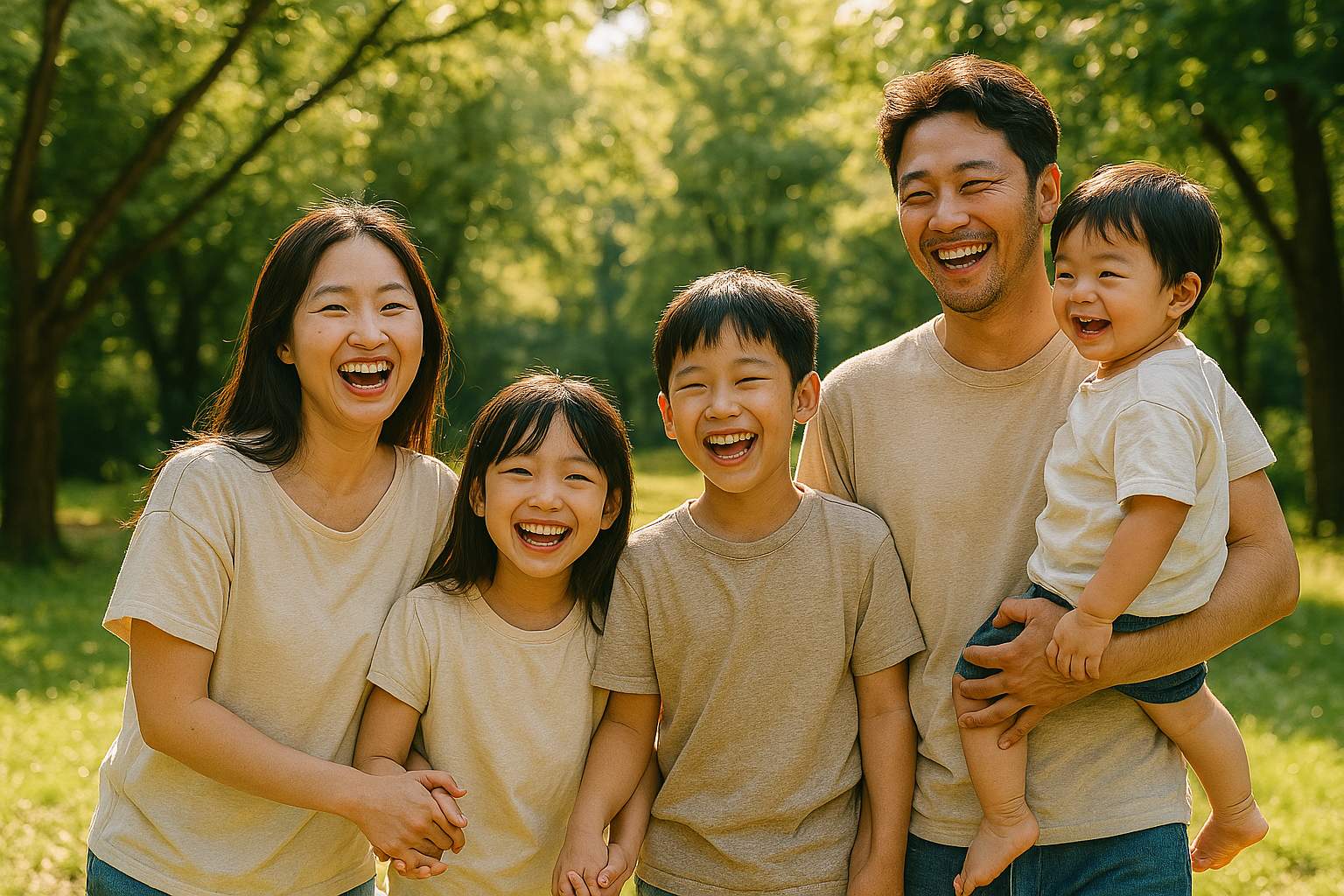 행복해보이는 5인가족