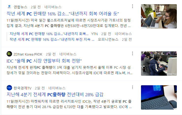 2022년 글로벌 PC 판매량, 출하량 급감