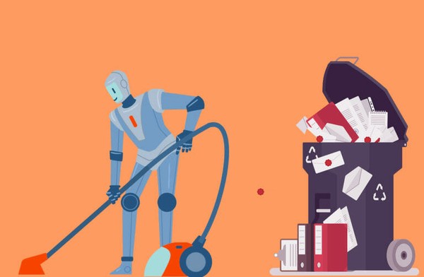 데이터를 청소하는 로봇을 이미지화