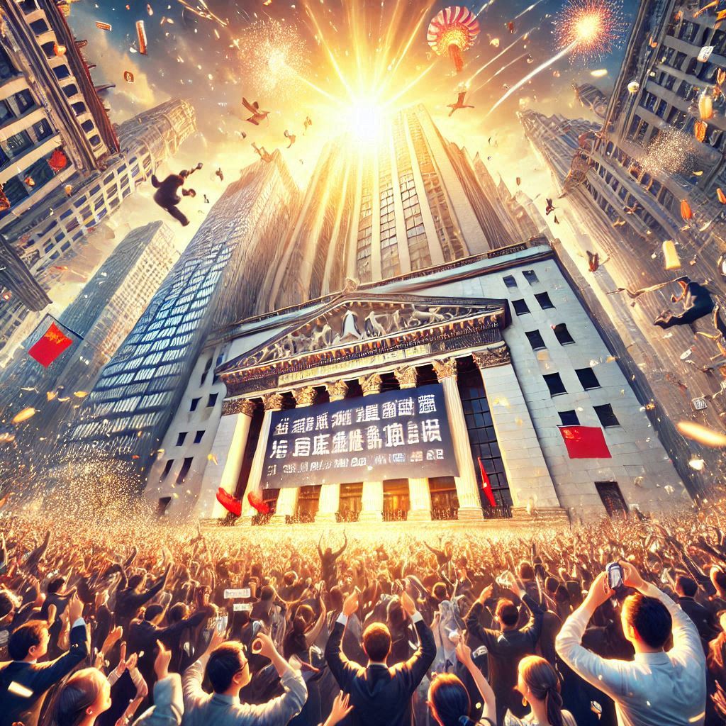 股市高点时欢庆的人们