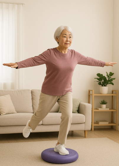 균형 운동으로 낙상 예방하는 모습