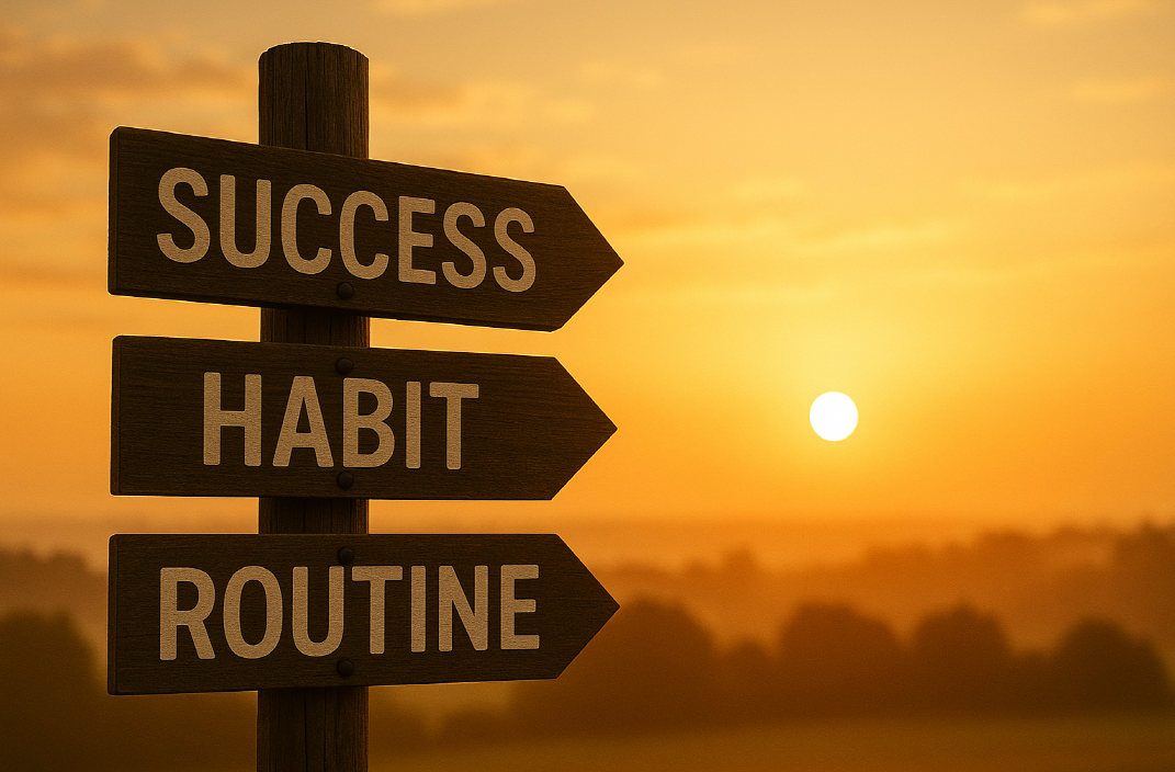 루틴과 습관의 중요성을 강조하는 이정표 모습