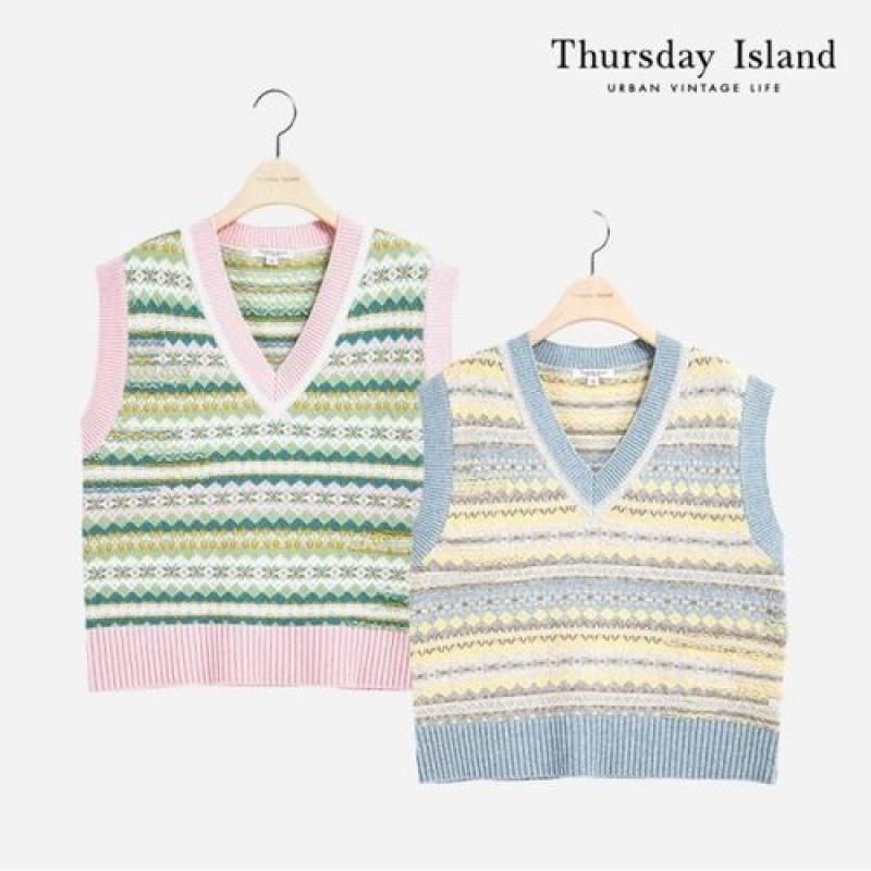 써스데이아일랜드 자카드 배색 T218MVT232W P347376502