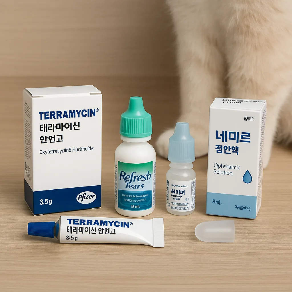 테라마이신 안연고와 인공눈물 등 고양이 결막염 추천 제품 정리 컷