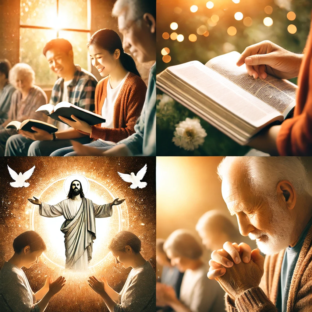 요한이서 3절 말씀을 따라, 예수 그리스도 안에서 은혜와 자비와 평안을 누리며 말씀을 전하고 기도하는 모습이 담긴 이미지가 있습니다. 이 장면은 세상에서는 찾을 수 없는 신령한 것들을 예수 그리스도를 통해 충만히 누리며, 이를 말씀과 기도로 나누는 삶이 얼마나 귀한지 강조합니다. 🙏✨📖