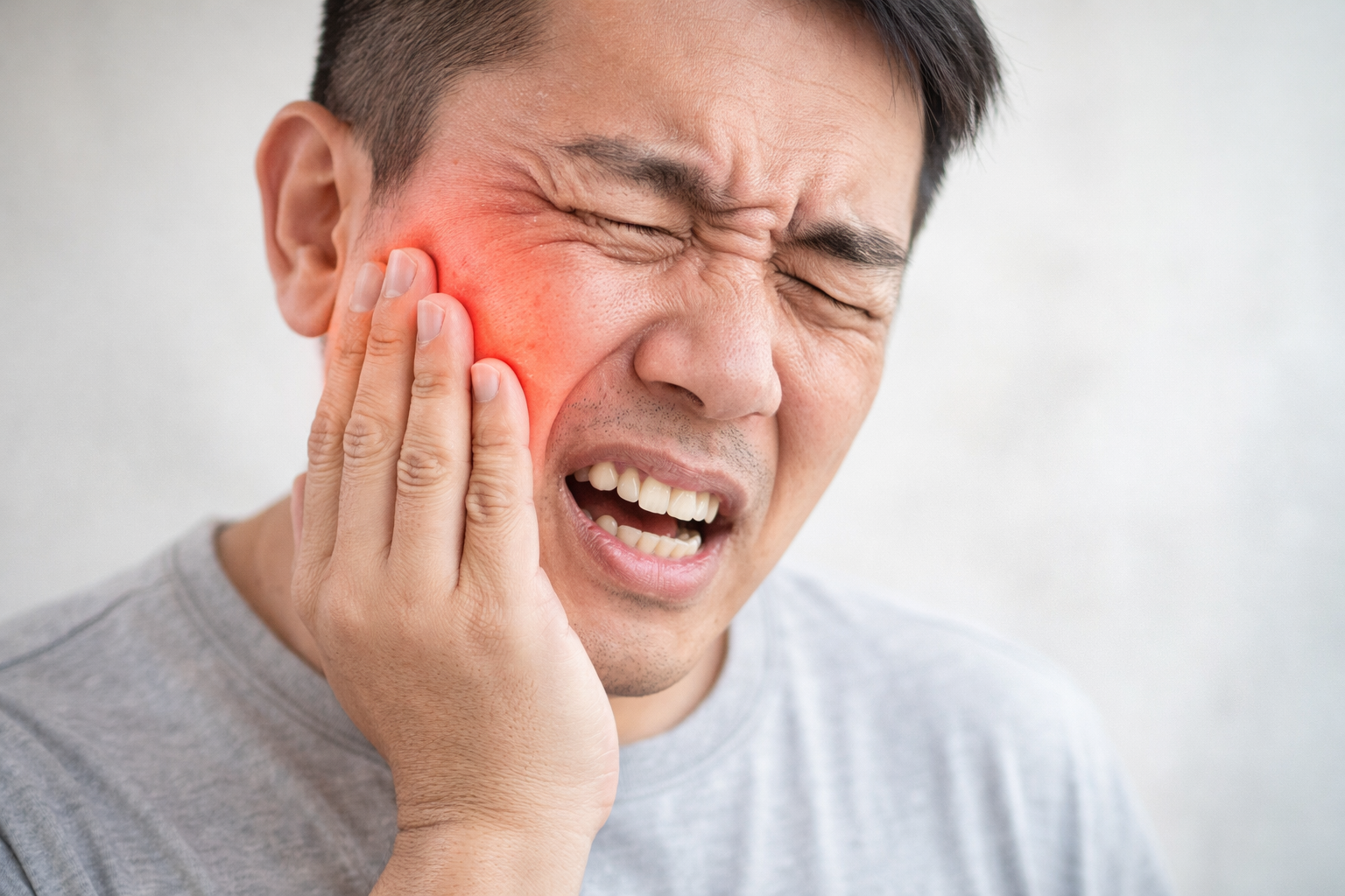 잇몸이 아파 고통스러워 하는 모습