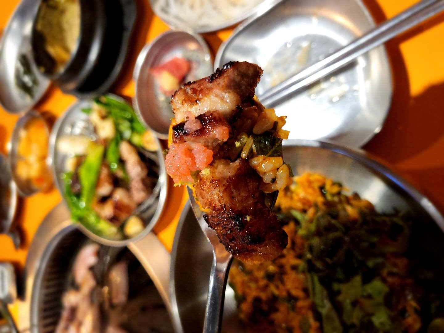 명란젓-삼겹살-파무침비빔밥-한입