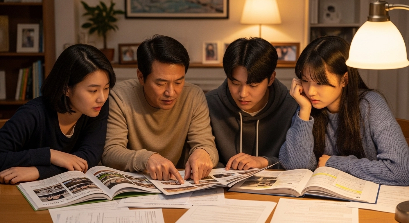 자녀와 함께 대학 입시 자료를 살펴보는 장면