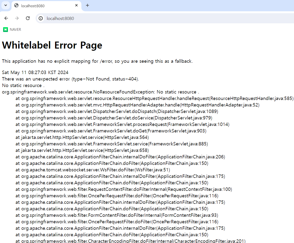 whitelabel Error page