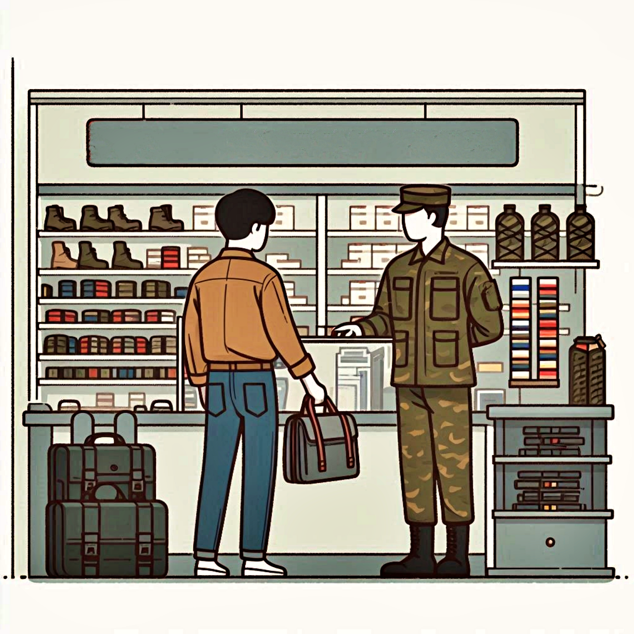 A man shopping at a military store.
