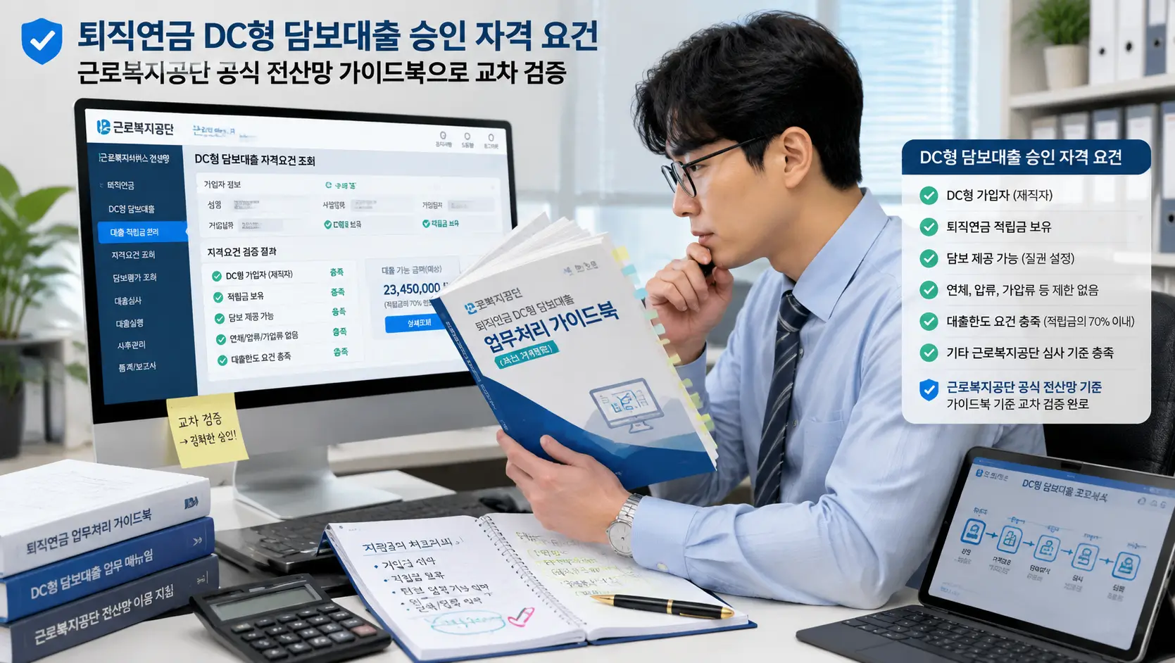 퇴직 연금 dc 형 담보 대출 승인 자격 요건을 근로복지공단 공식 전산망 가이드북을 보며 교차 검증하는 직장인