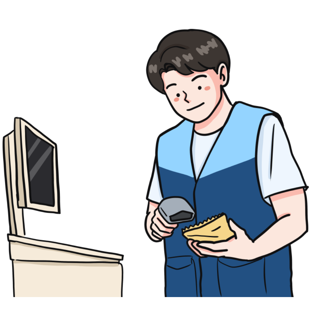 제품의 바코드를 찍고 있는 모습