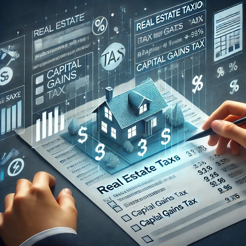 양도세(부동산 매매 시 세금): 부동산 양도세 관련 서류를 검토하는 투자자.