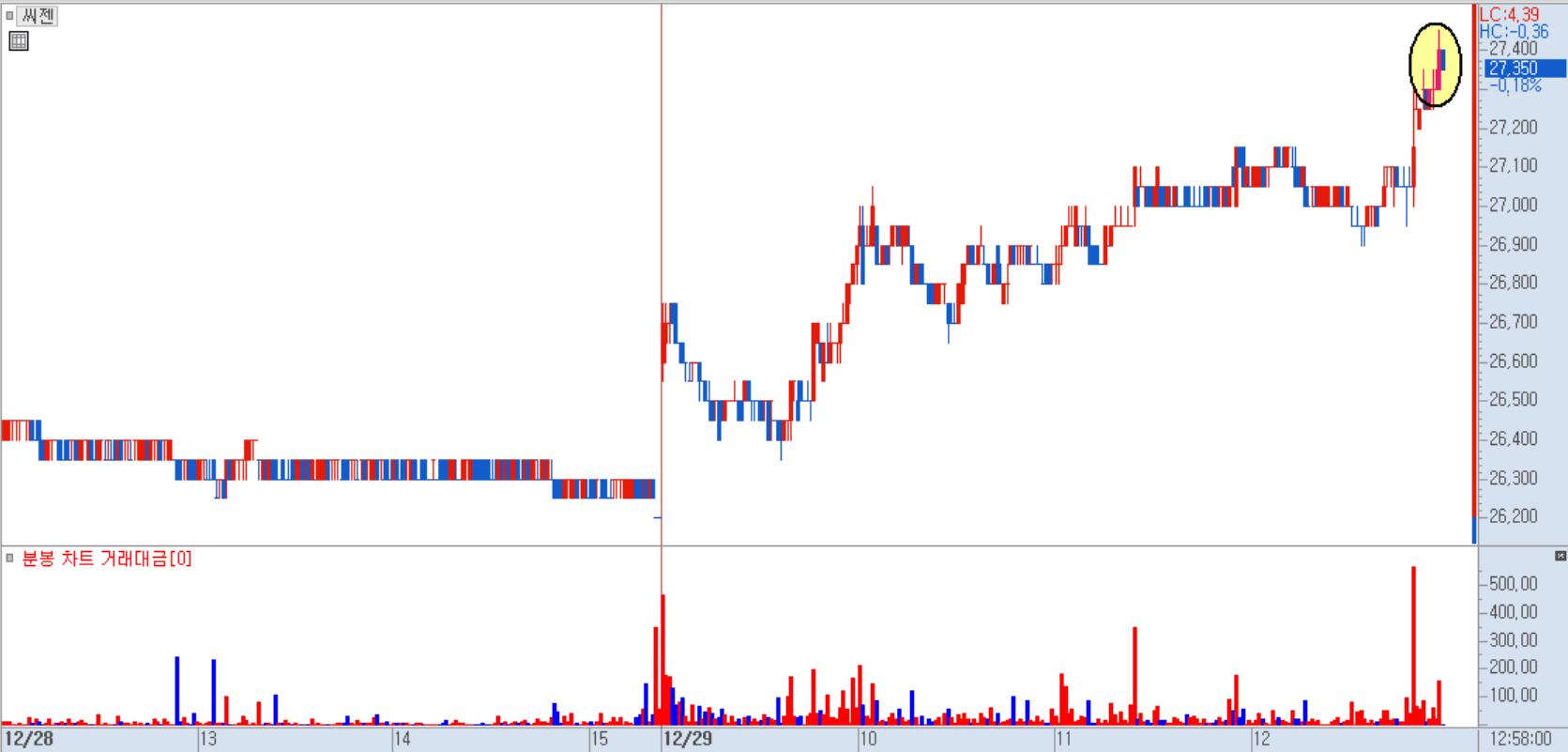 씨젠 분봉 차트