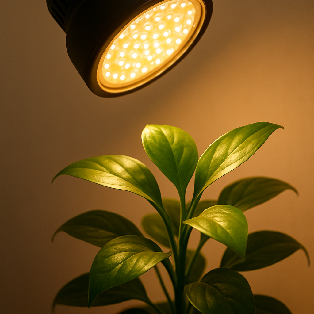 식물을 비추고 있는 식물등