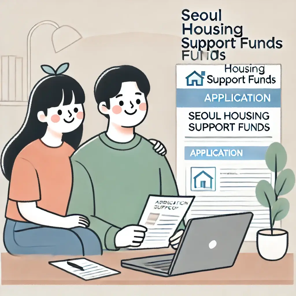 서울시 주거비 지원금을 신청하는 부부의 일러스트.