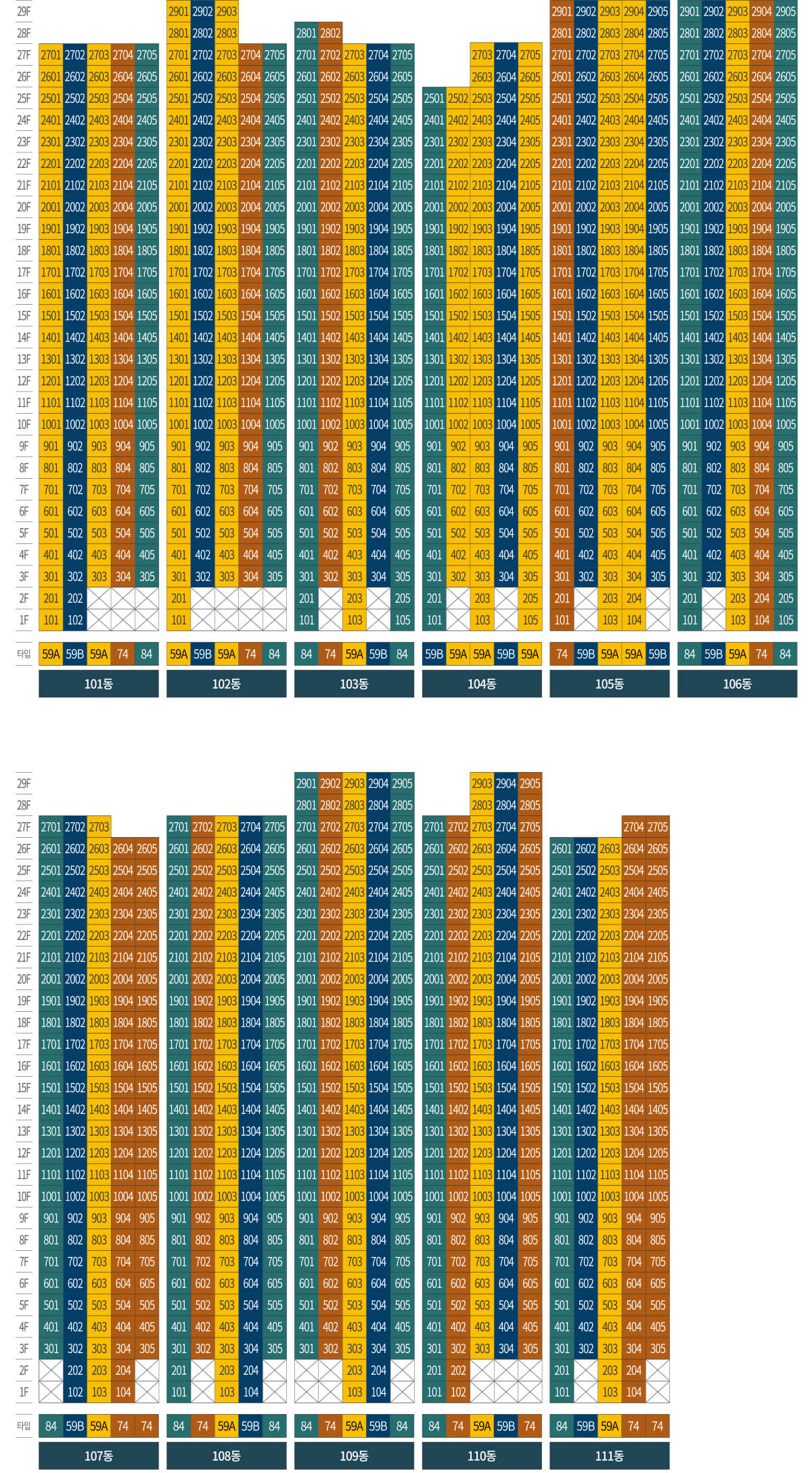 평택화양 휴먼빌 퍼스트시티 동호수배치도