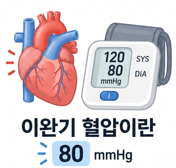 이완기 혈압이란 무엇인지 120에 80 혈압 표시와 심장 이완 상태로 설명하는 이미지