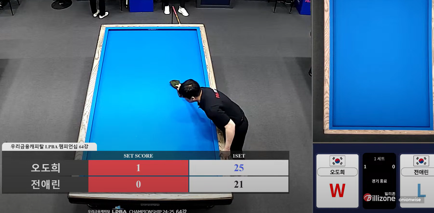 우리금융캐피탈LPBA 챔피언십 64강 오도희 전애린 당구선수의 경기 주요 장면