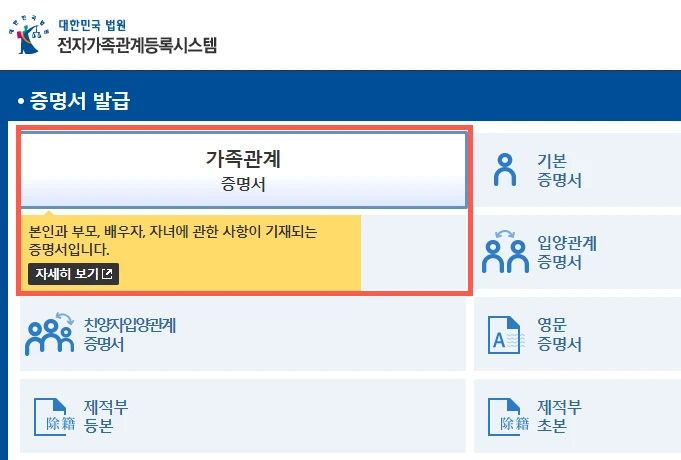 가족관계증명서 다른 동사무소 발급