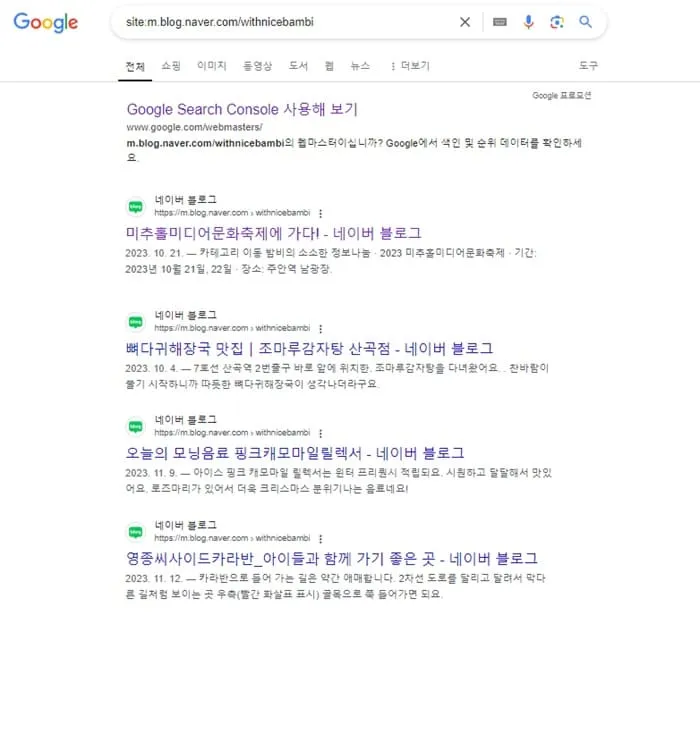 네이버 블로그 모바일 주소 구글 검색 결과
