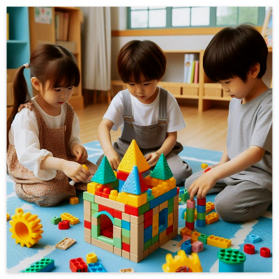 어린이집 아이들이 장난감을 가지고 놀고 있는 모습