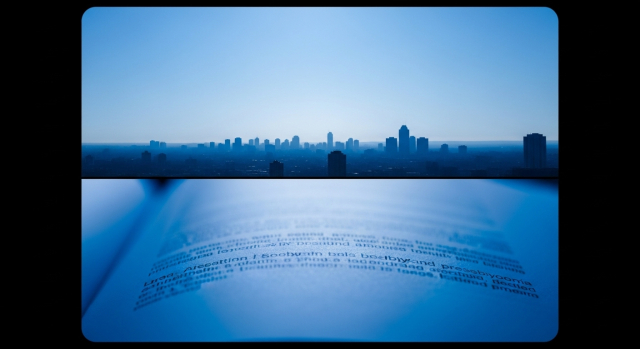 멀리는 잘 보이고 가까운 글씨는 흐릿한 노안 시야를 비교한 이미지