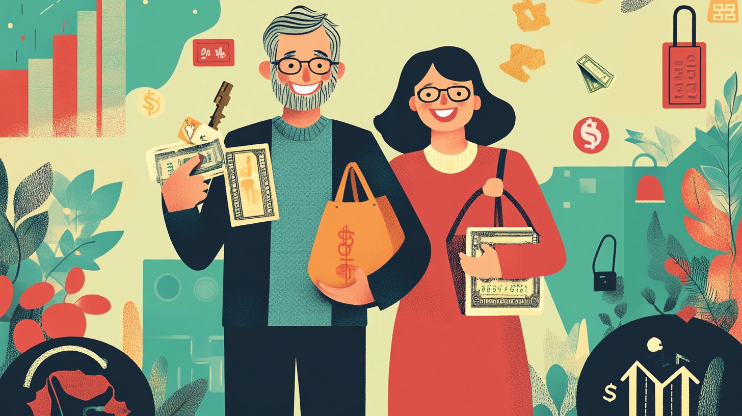 자산을 쥐고 있는 중년 부부 사진