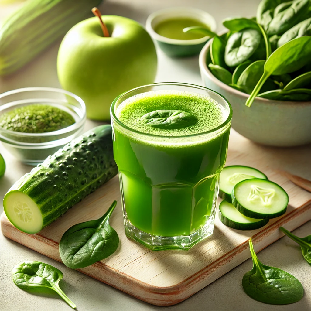 "비타민과 미네랄이 풍부한 녹색 디톡스 주스: 시금치, 오이, 사과로 만든 해독 음료로 흡연자의 폐 건강을 돕고 독소를 제거하는 건강 레시피"