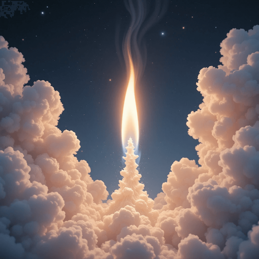 불(화재)이 나오는 길몽 중 맑은 불이 하늘로 솟는 꿈의 이미지입니다.