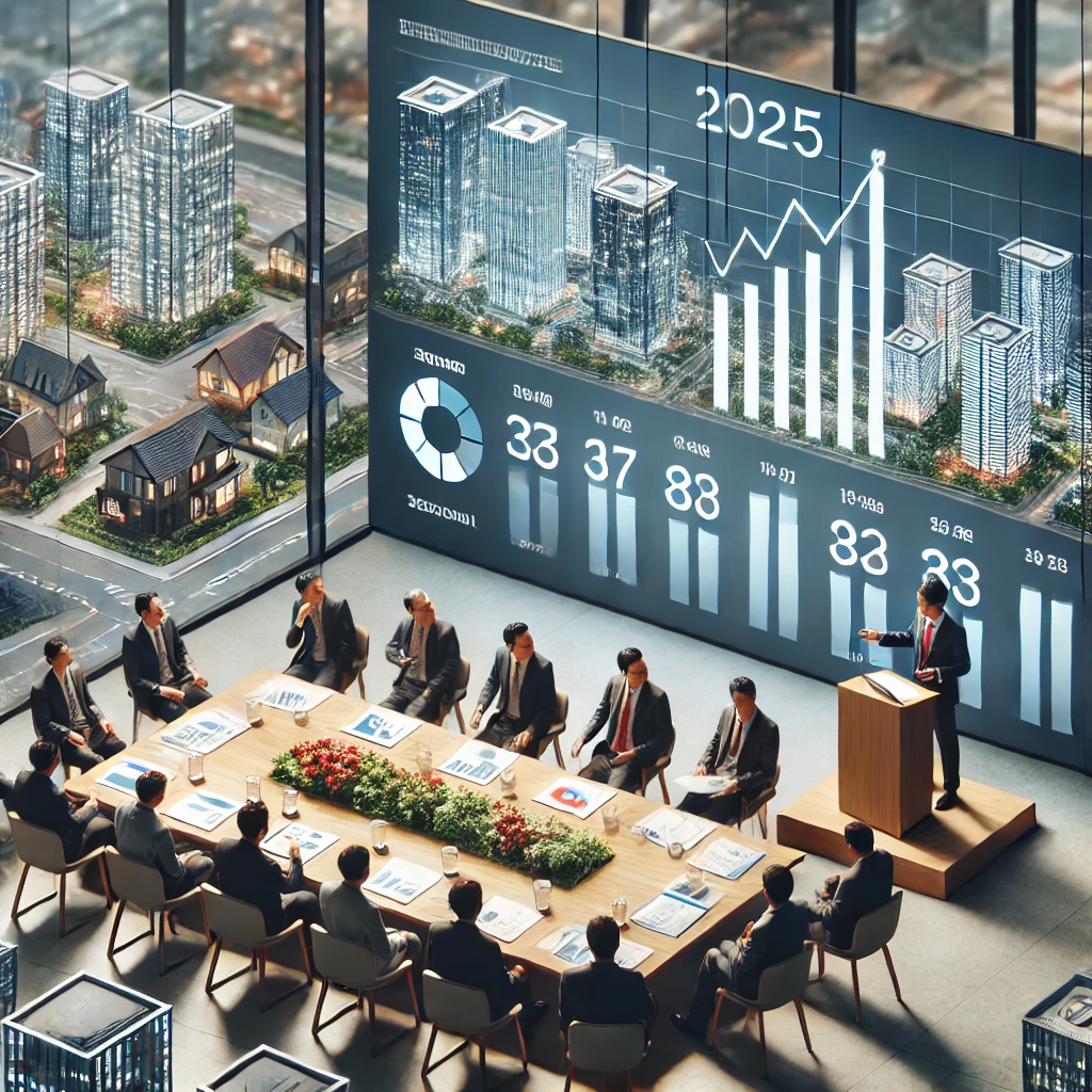 부동산 투자 세미나에서 전문가들이 수도권 아파트 시장의 상승&middot;하락 요인을 차트와 함께 분석하는 모습.