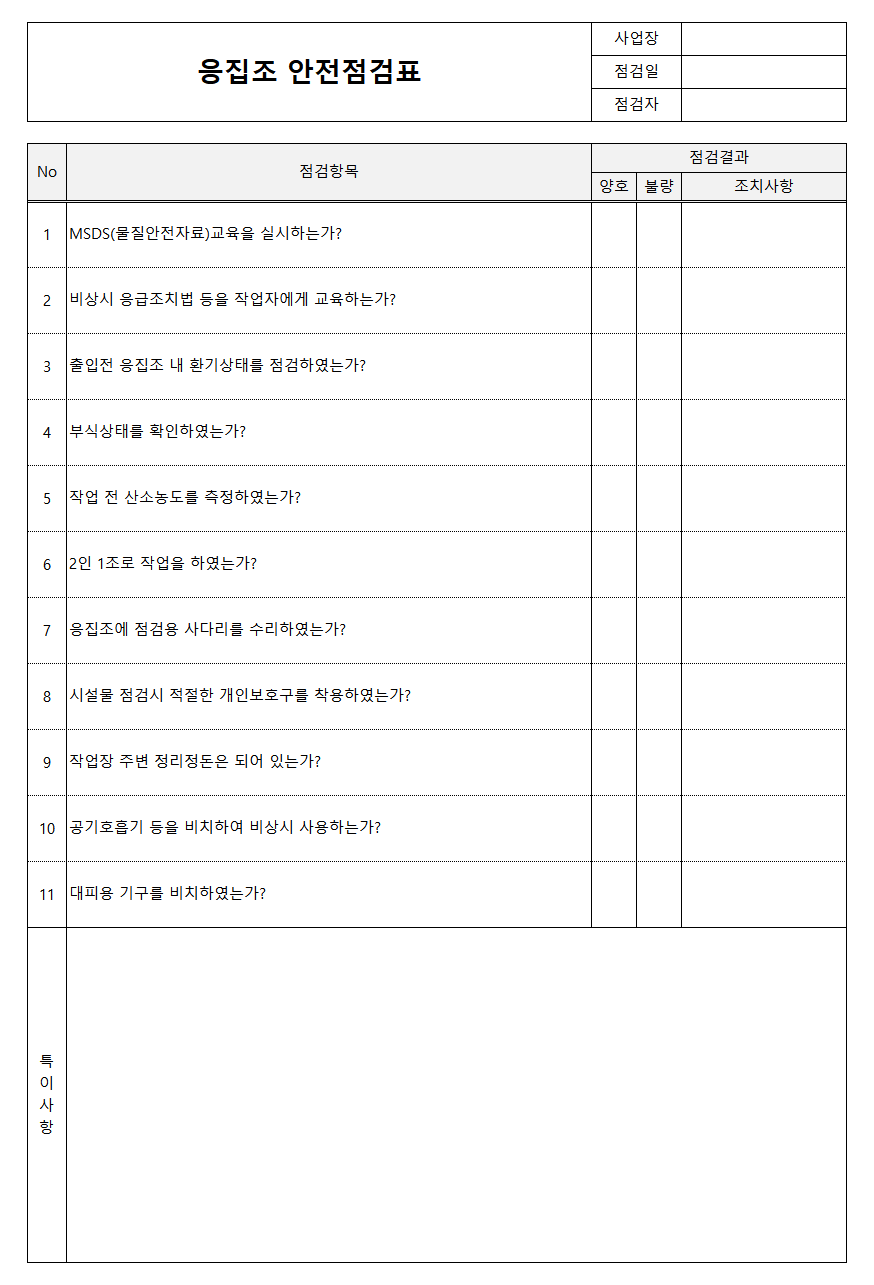응집조 안전점검표