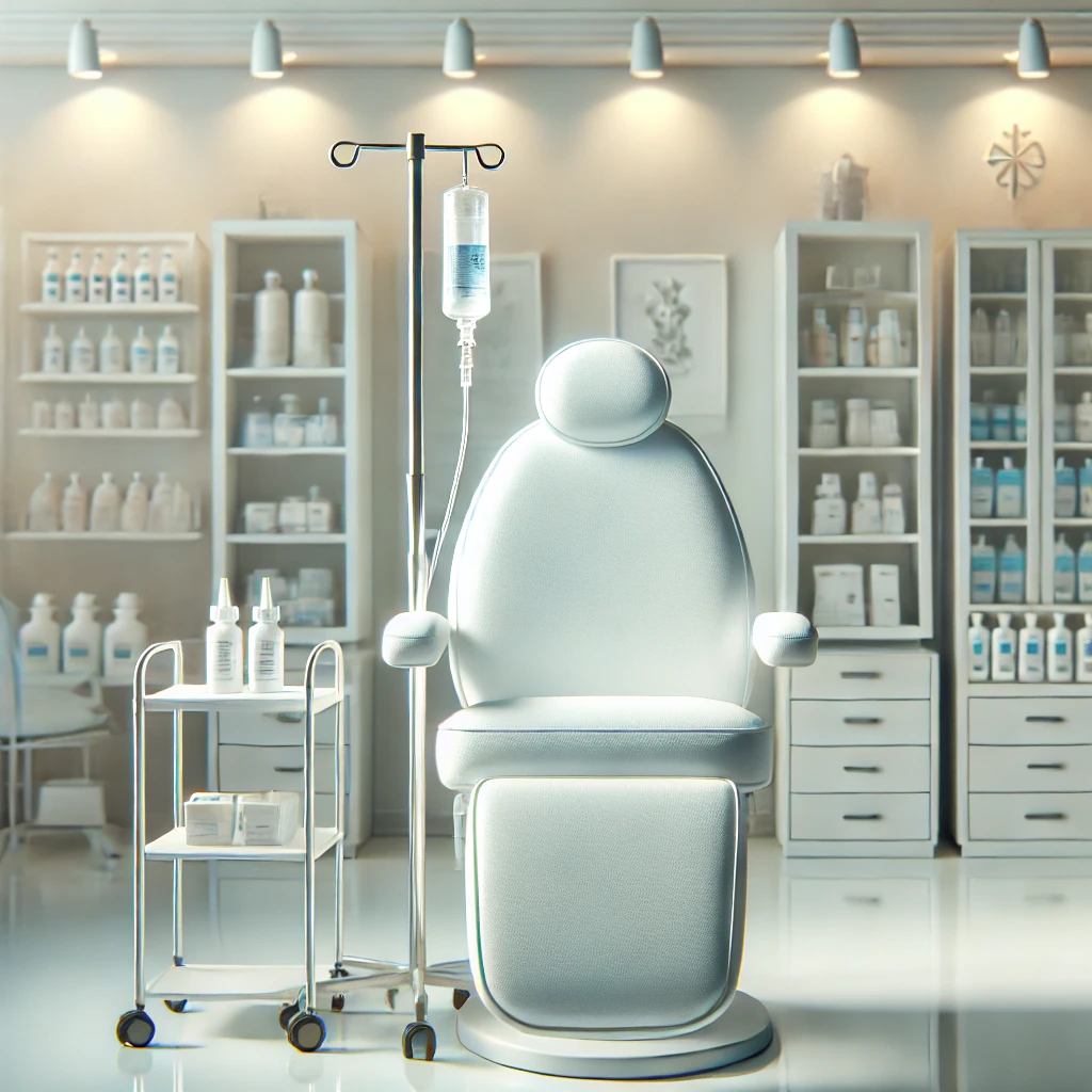 백옥주사 시술을 위한 고급스러운 클리닉의 실내, 백옥주사 치료가 이루어지는 의료 환경