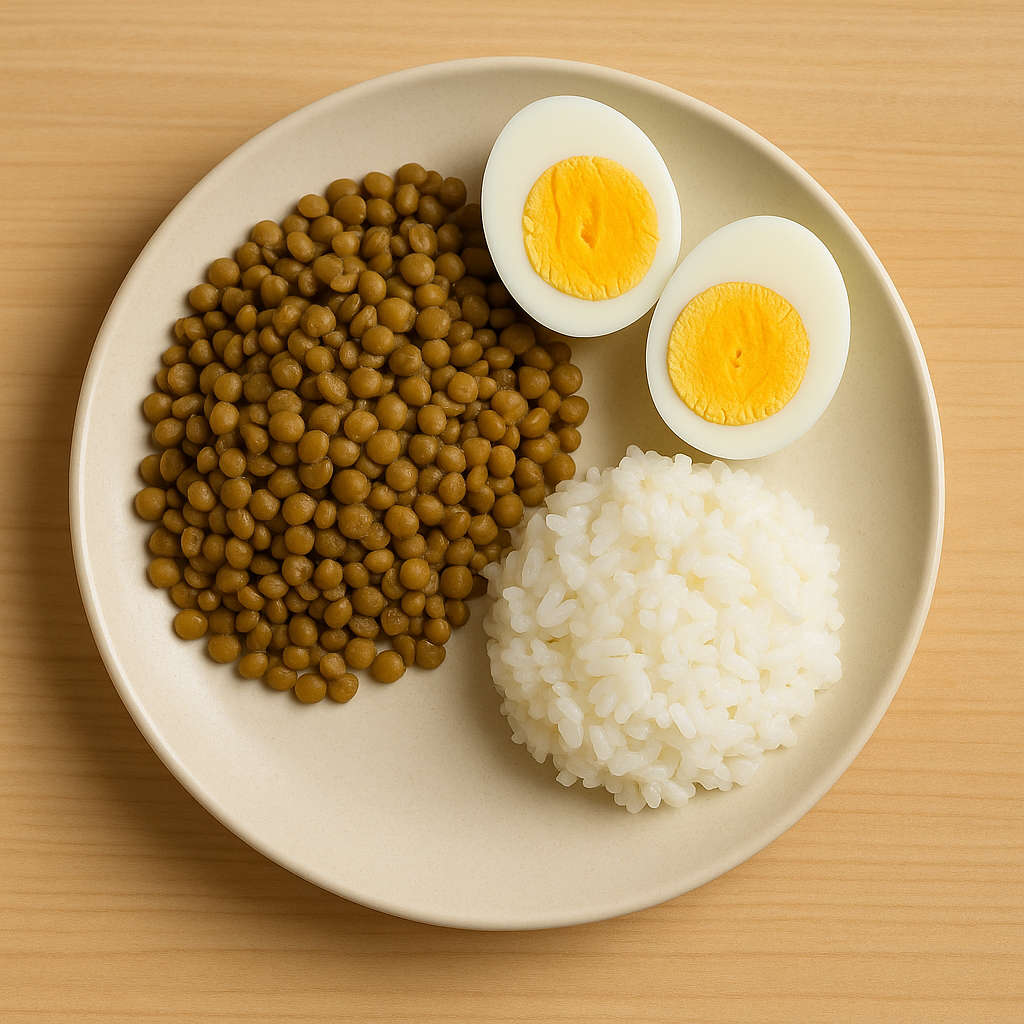 렌틸콩 + 삶은계란 + 흰밥 = 건강식단