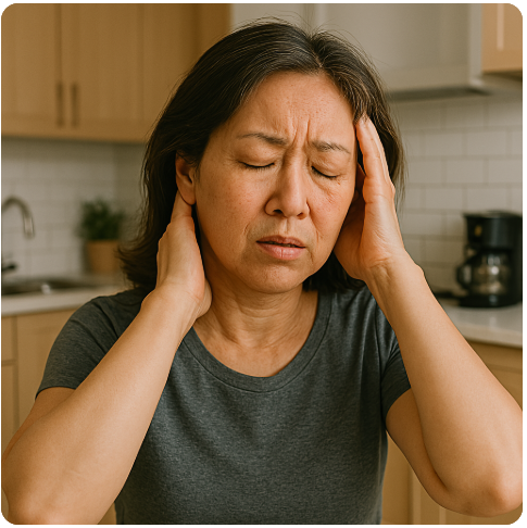 갱년기 증상으로 힘들어 하는 여성