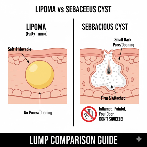 지방종과 피지낭종 비교 일러스트 이미지
