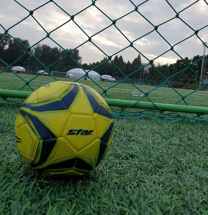 축구 경기장 및 축구공 사진