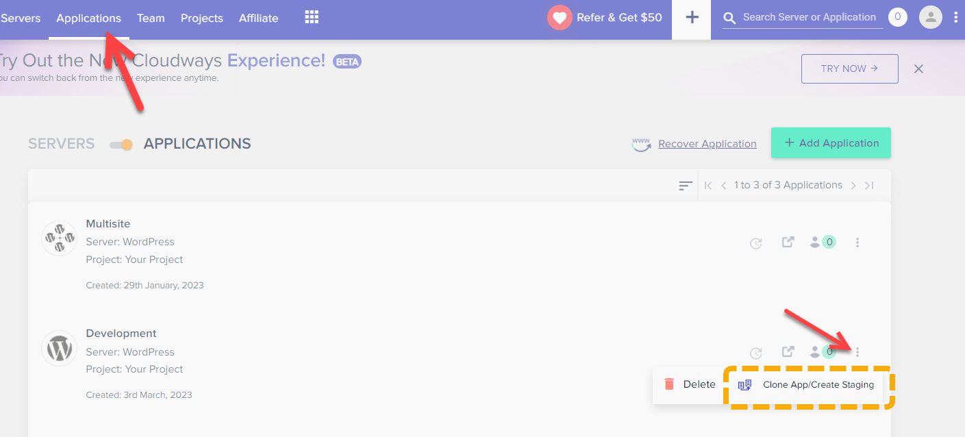 클라우드웨이즈: 애플리케이션 (워드프레스) 복제하기/스테이징 사이트 만들기