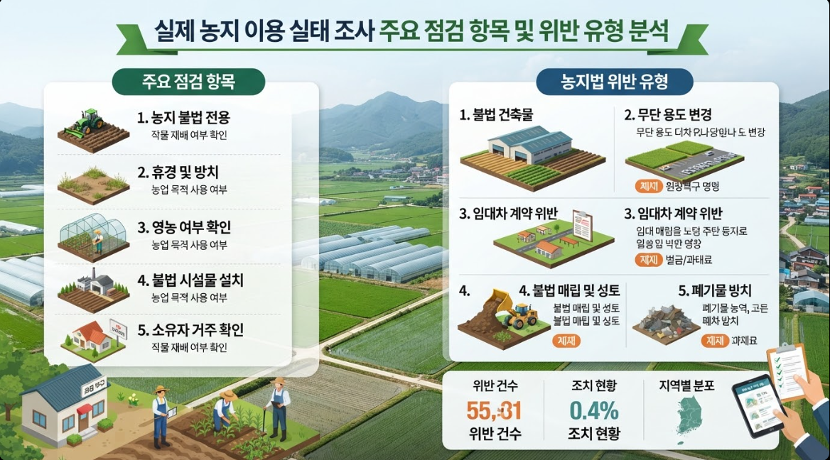 농지 이용 실태 조사 주요 점검 항목 및 적발 유형 분석