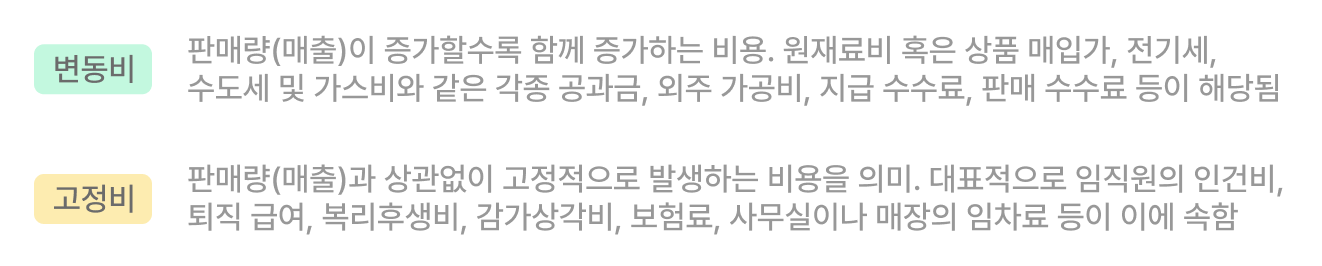 BEP, 고정비, 변동비, 손익분기점, 손익분기점계산, 손익분기점공식, 재무제표