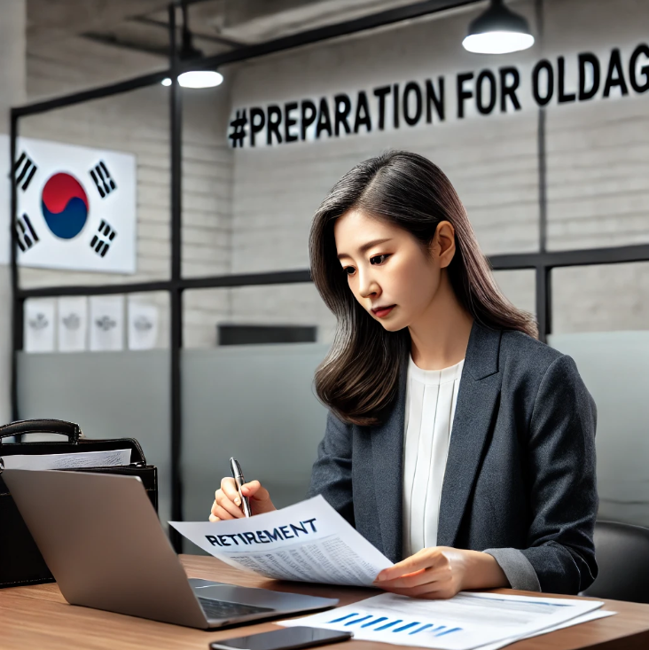 사무실 책상에서 은퇴 계획을 검토하는 비즈니스우먼