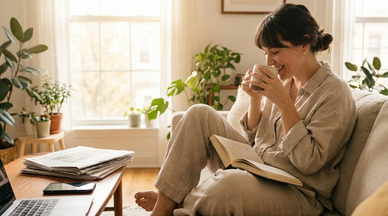 디지털 디톡스에 성공하여 아침을 맞는 사진