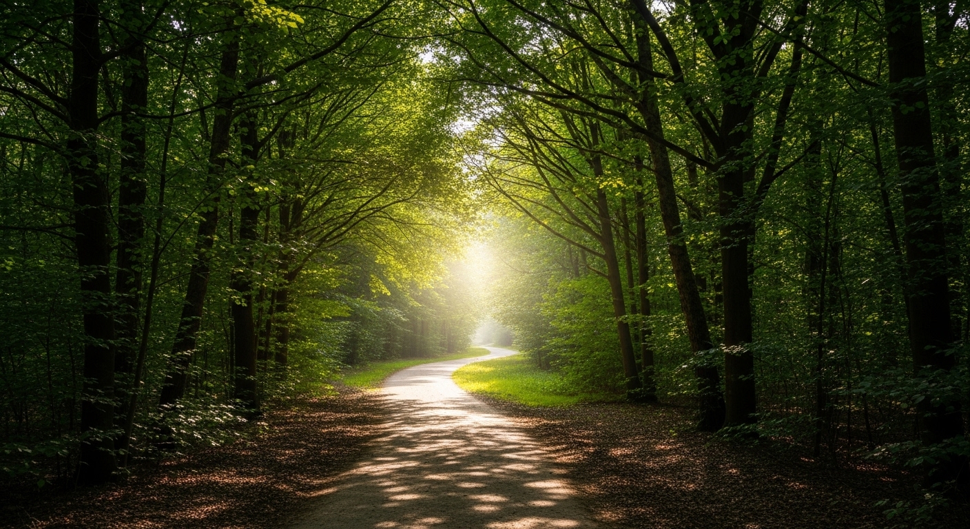 지속 가능한 멘탈 관리의 장기적인 여정을 상징하는 숲길