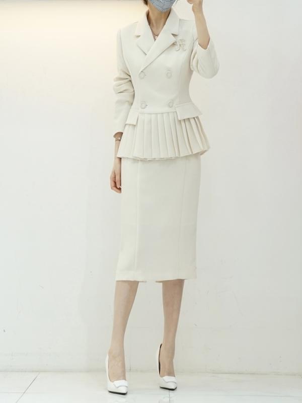 스타일라떼 밑단 플리츠 자켓 스커트 투피스 치마정장세트