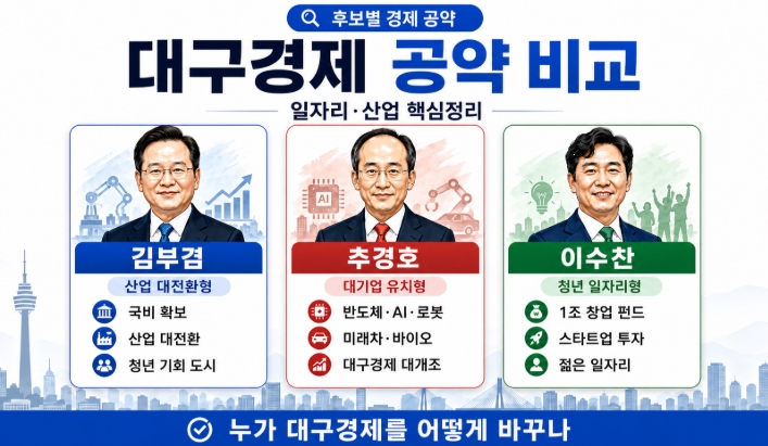 2026 대구시장 후보 공약 비교 김부겸 추경호 이수찬 핵심정리