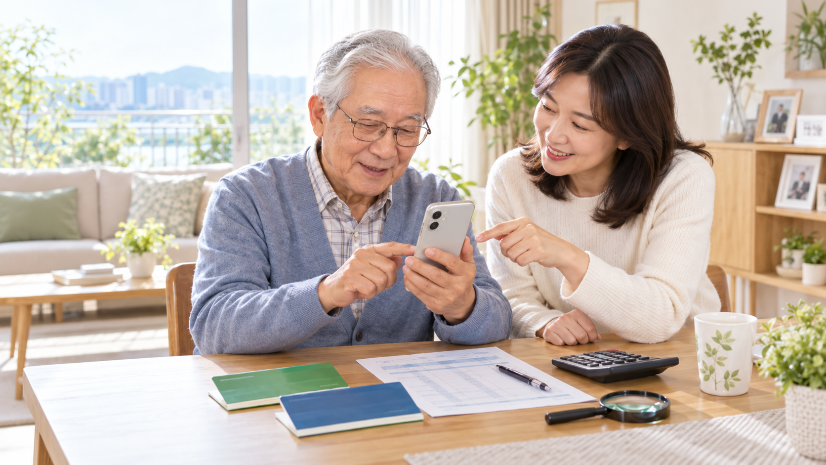 스마트폰을 배우고 통장과 금융거래 내역을 직접 확인하는 70대 어르신