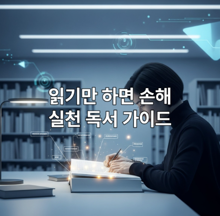 2025년 미래형 도서관에서 책을 읽으며 디지털 메모를 활용하는 독서가, 실천 독서의 중요성을 강조.