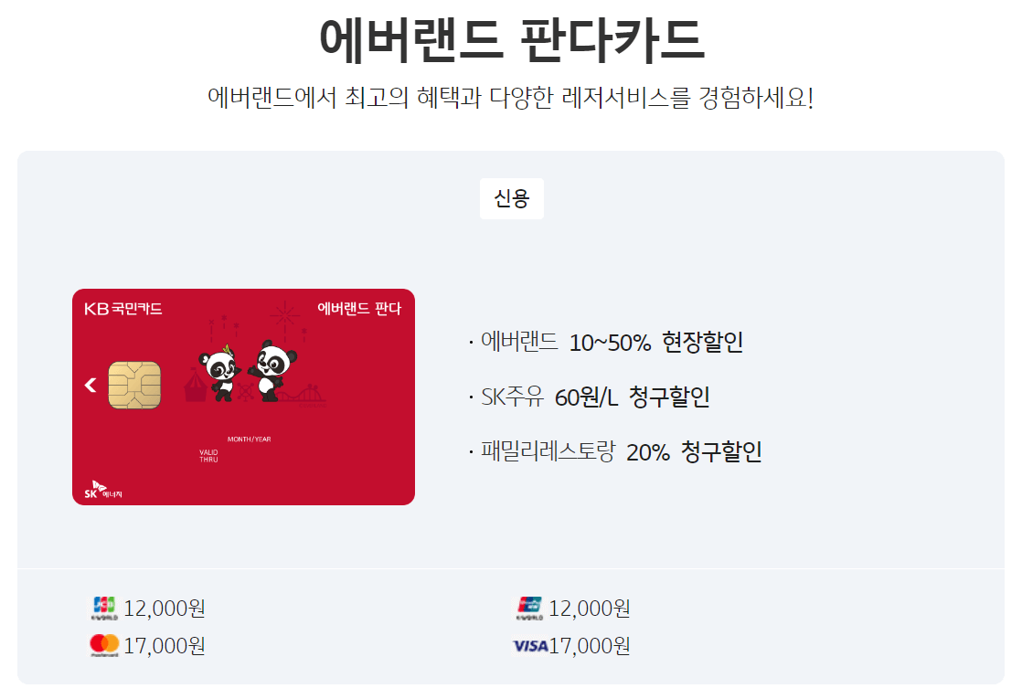 KB국민 에버랜드 할인카드 예시